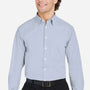 Devon & Jones Mens CrownLux Performance Moisture Wicking Microstripe Long Sleeve Button Down Shirt - Navy Blue/White - New