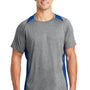 Sport-Tek Mens Contender Heather Moisture Wicking Short Sleeve Crewneck T-Shirt - Heather Vintage Grey/True Royal Blue