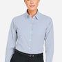 Devon & Jones Womens CrownLux Performance Moisture Wicking Microstripe Long Sleeve Button Down Shirt - Navy Blue/White - New
