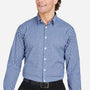 Devon & Jones Mens CrownLux Performance Moisture Wicking Gingham Long Sleeve Button Down Shirt - Navy Blue/White - New