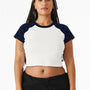 Bella + Canvas Womens Micro Ribbed Raglan Short Sleeve Crewneck Baby T-Shirt - White/Navy Blue