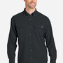 Huk Mens Tide Point Moisture Wicking Long Sleeve Button Down Shirt w/ Pocket - Black - NEW