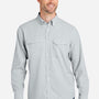 Huk Mens Tide Point Moisture Wicking Long Sleeve Button Down Shirt w/ Pocket - Harbor Mist Grey - NEW