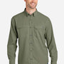 Huk Mens Tide Point Moisture Wicking Long Sleeve Button Down Shirt w/ Pocket - Moss Green - NEW