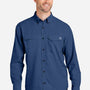 Huk Mens Tide Point Moisture Wicking Long Sleeve Button Down Shirt w/ Pocket - Naval Academy Blue - NEW
