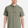 Huk Mens Creekbed Moisture Wicking Short Sleeve Button Down Shirt w/ Double Pockets - Moss Green - NEW