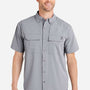 Huk Mens Creekbed Moisture Wicking Short Sleeve Button Down Shirt w/ Double Pockets - Night Owl Grey - NEW