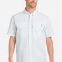 Huk Mens Creekbed Moisture Wicking Short Sleeve Button Down Shirt w/ Double Pockets - White - NEW