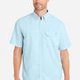 Huk Mens Tide Point Moisture Wicking Short Sleeve Button Down Shirt w/ Pocket - Crystal Blue - New