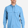Huk Mens Creekbed Moisture Wicking Long Sleeve Button Down Shirt w/ Double Pockets - Marolina Blue - NEW