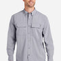 Huk Mens Creekbed Moisture Wicking Long Sleeve Button Down Shirt w/ Double Pockets - Night Owl Grey - NEW