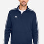Under Armour Mens Command 2.0 Moisture Wicking 1/4 Zip Sweatshirt w/ Pouch Pocket - Midnight Navy Blue/White - New
