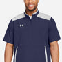 Under Armour Mens Motivate 3.0 Water Resistant 1/4 Zip Short Sleeve Sweatshirt w/ Pouch Pocket - Midnight Navy Blue/White - NEW