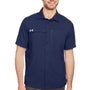 Under Armour Mens Motivate Moisture Wicking Short Sleeve Button Down Shirt w/ Pocket - Midnight Navy Blue