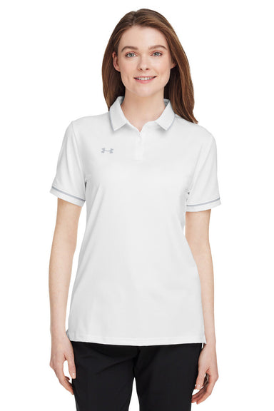 Under Armour 1376905 Womens Teams Performance Moisture Wicking Short Sleeve Polo Shirt White Model Front