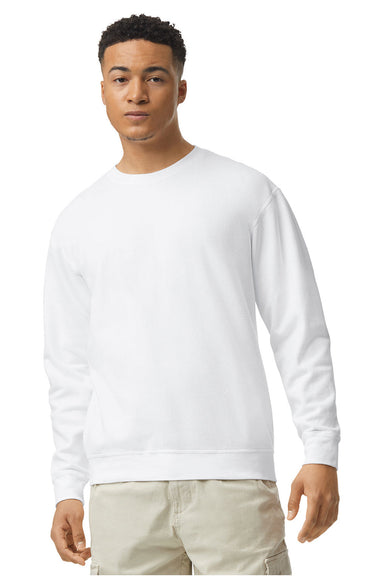 Comfort Colors 1466 Mens Garment Dyed Fleece Crewneck Sweatshirt White Model Front