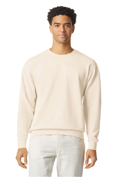 Comfort Colors 1466 Mens Garment Dyed Fleece Crewneck Sweatshirt Ivory Model Front
