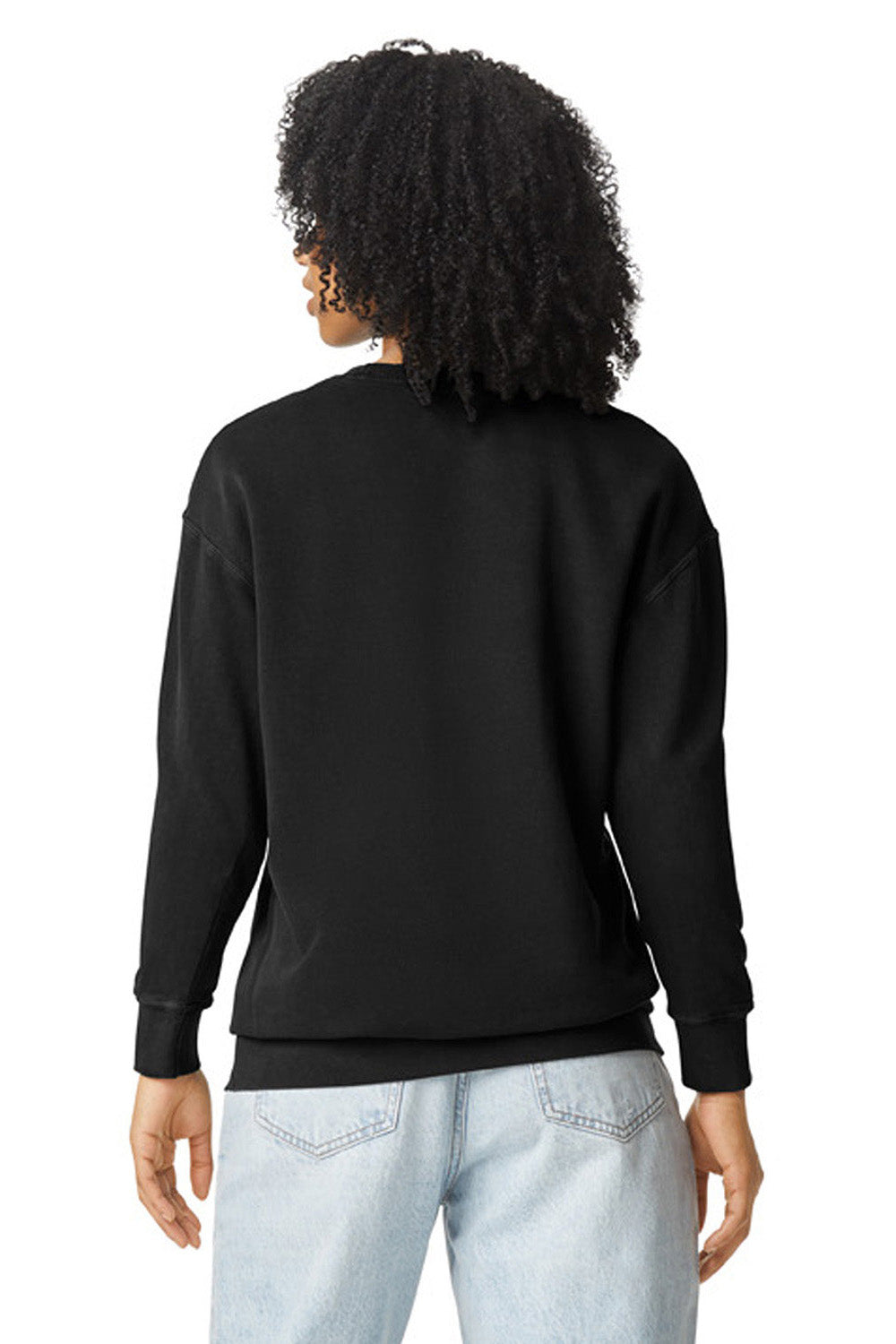 Comfort Colors 1466 Mens Garment Dyed Fleece Crewneck Sweatshirt Black Model Back