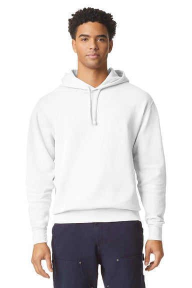 Comfort Colors 1467 Mens Garment Dyed Fleece Hooded Sweatshirt Hoodie White Model Front