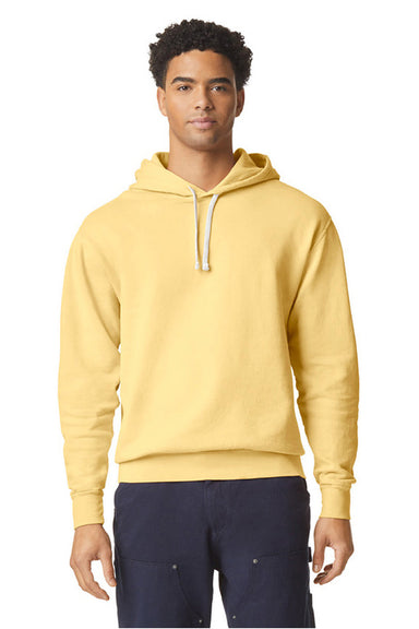 Comfort Colors 1467 Mens Garment Dyed Fleece Hooded Sweatshirt Hoodie Butter Yellow Model Front