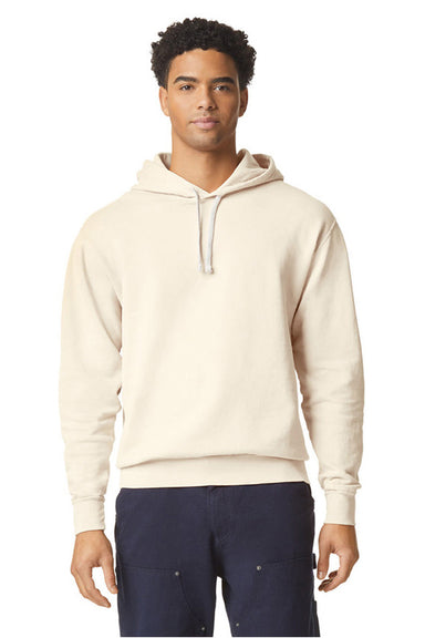 Comfort Colors 1467 Mens Garment Dyed Fleece Hooded Sweatshirt Hoodie Ivory Model Front