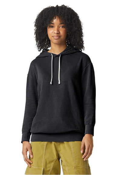 Comfort Colors 1467 Mens Garment Dyed Fleece Hooded Sweatshirt Hoodie Black Model Front