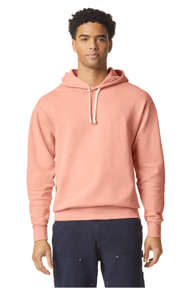 Comfort Colors 1467 Mens Garment Dyed Fleece Hooded Sweatshirt Hoodie Peachy Model Front