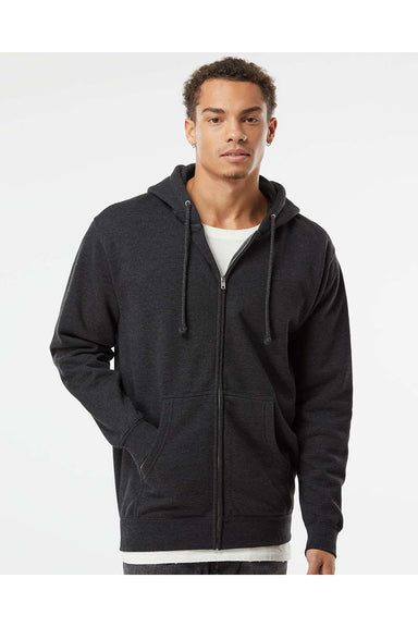 Independent Trading Co. IND4000Z Mens Full Zip Hooded Sweatshirt Hoodie Heather Charcoal Grey Model Front