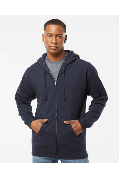 Independent Trading Co. IND4000Z Mens Full Zip Hooded Sweatshirt Hoodie Navy Blue Model Front