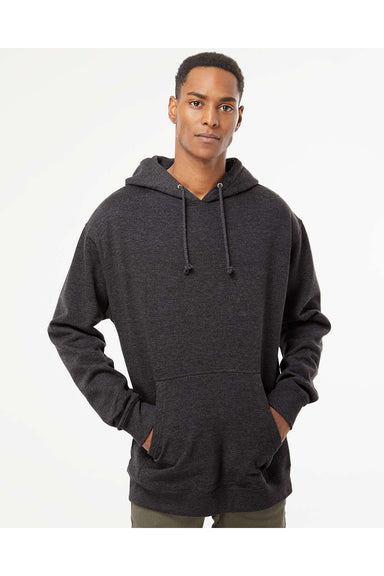 Independent Trading Co. IND4000 Mens Hooded Sweatshirt Hoodie Heather Charcoal Grey Model Front