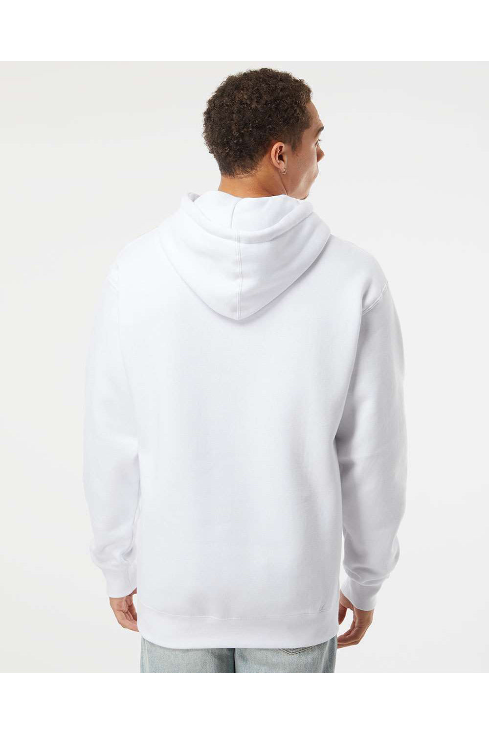 Independent Trading Co. IND4000 Mens Hooded Sweatshirt Hoodie White Model Back
