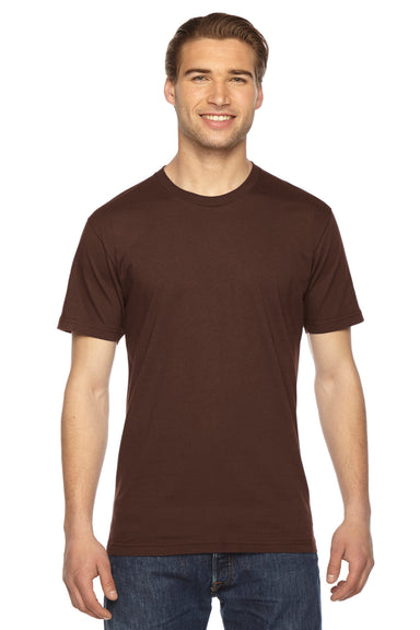 American Apparel 2001 Mens Fine Jersey Short Sleeve Crewneck T-Shirt Brown Model Front