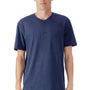 American Apparel Mens CVC Short Sleeve Henley T-Shirt - Heather Indigo Blue