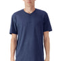 American Apparel Mens CVC Short Sleeve Henley T-Shirt - Heather Indigo - NEW