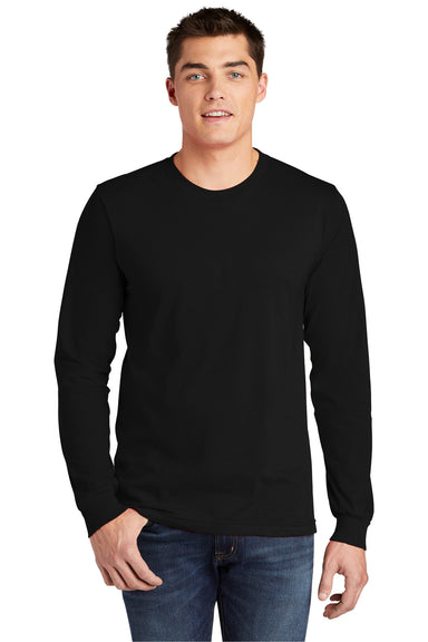 American Apparel 2007 Mens Fine Jersey Long Sleeve Crewneck T-Shirt Black Model Front