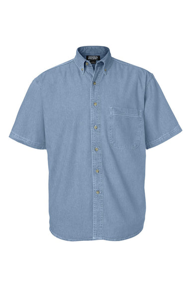 Sierra Pacific 0211 Mens Denim Short Sleeve Button Down Shirt w/ Pocket Light Denim Blue Flat Front