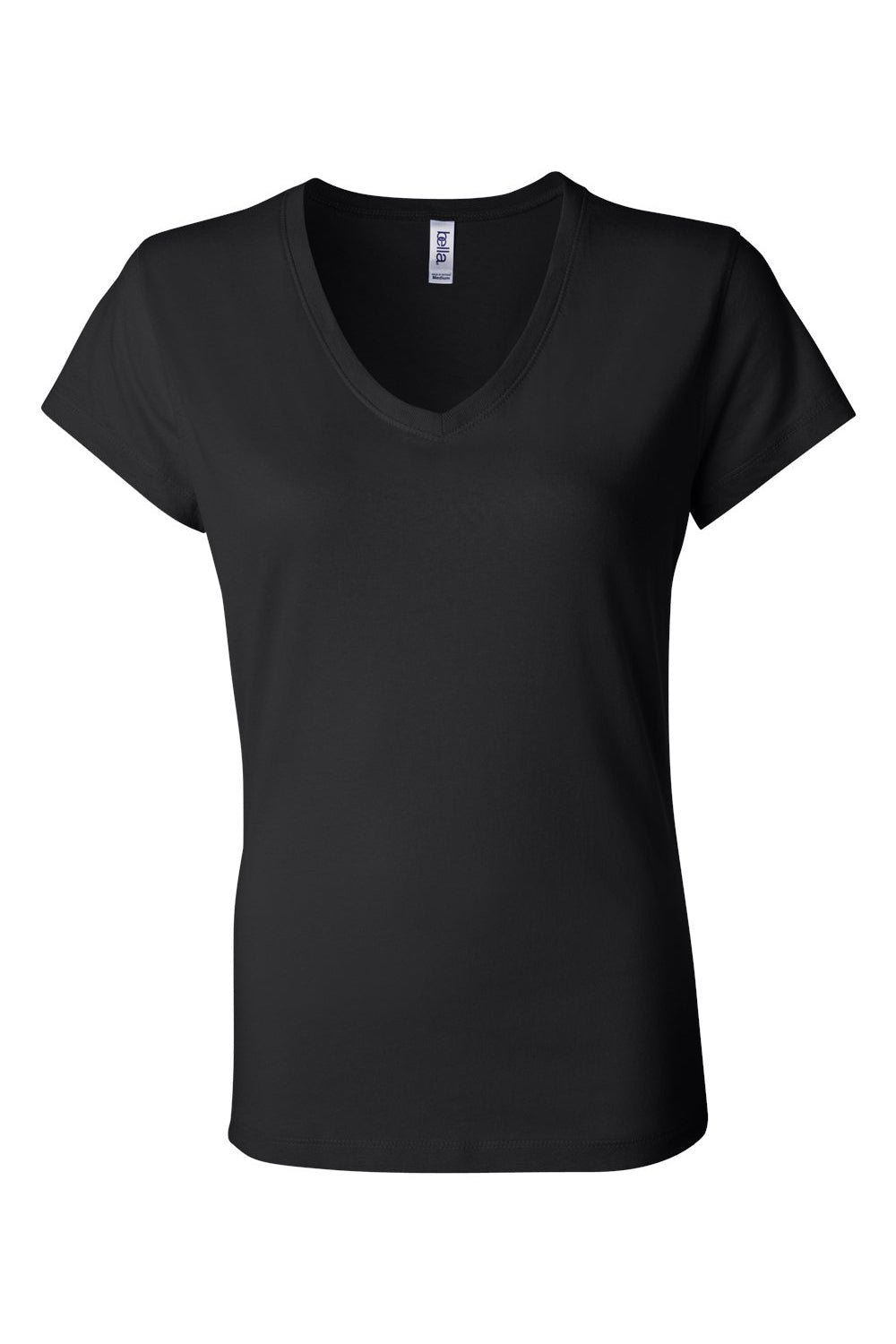 Bella + Canvas B6005/6005 Womens Jersey Short Sleeve V-Neck T-Shirt Black Flat Front
