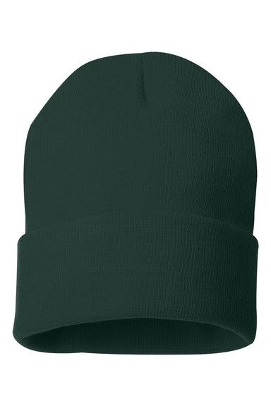 Sportsman SP12 Mens Solid Cuffed Beanie Forest Green Flat Front