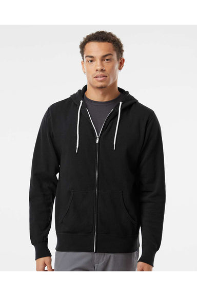 Independent Trading Co. AFX90UNZ Mens Full Zip Hooded Sweatshirt Hoodie Black Model Front