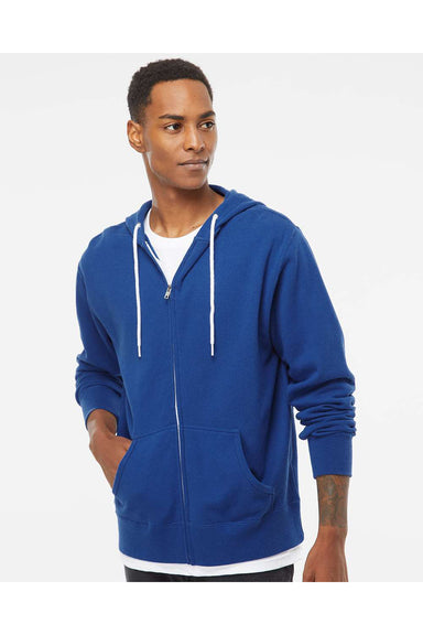 Independent Trading Co. AFX90UNZ Mens Full Zip Hooded Sweatshirt Hoodie Cobalt Blue Model Front