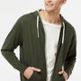 Independent Trading Company Mens French Terry Full Zip Hooded Sweatshirt Hoodie w/ Pockets - Heather Olive Green