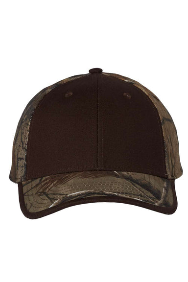Kati LC102 Mens Solid Front Camo Back Hat Brown/Realtree AP Flat Front