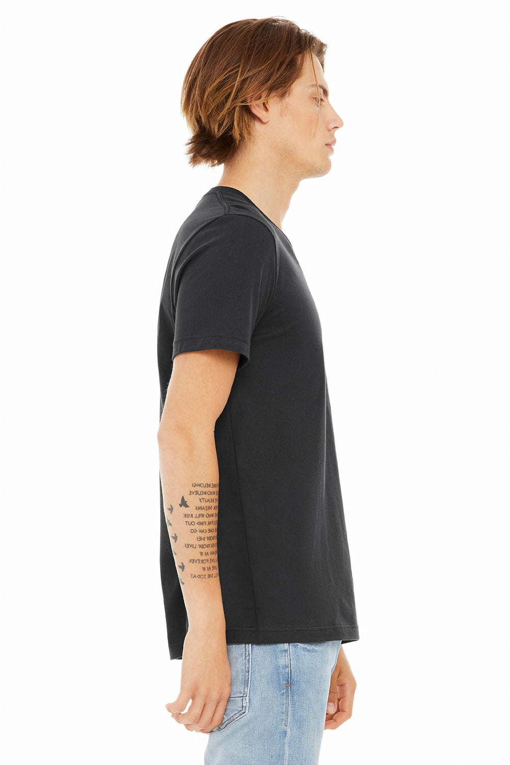 Bella + Canvas BC3005/3005/3655C Mens Jersey Short Sleeve V-Neck T-Shirt Dark Grey Model Side