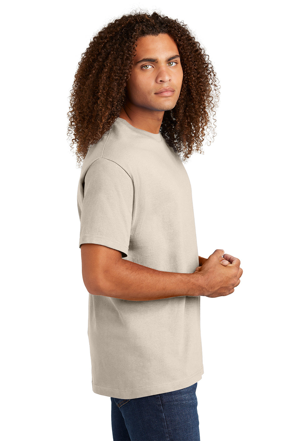 American Apparel 1301/AL1301 Mens Short Sleeve Crewneck T-Shirt Cream Model Side