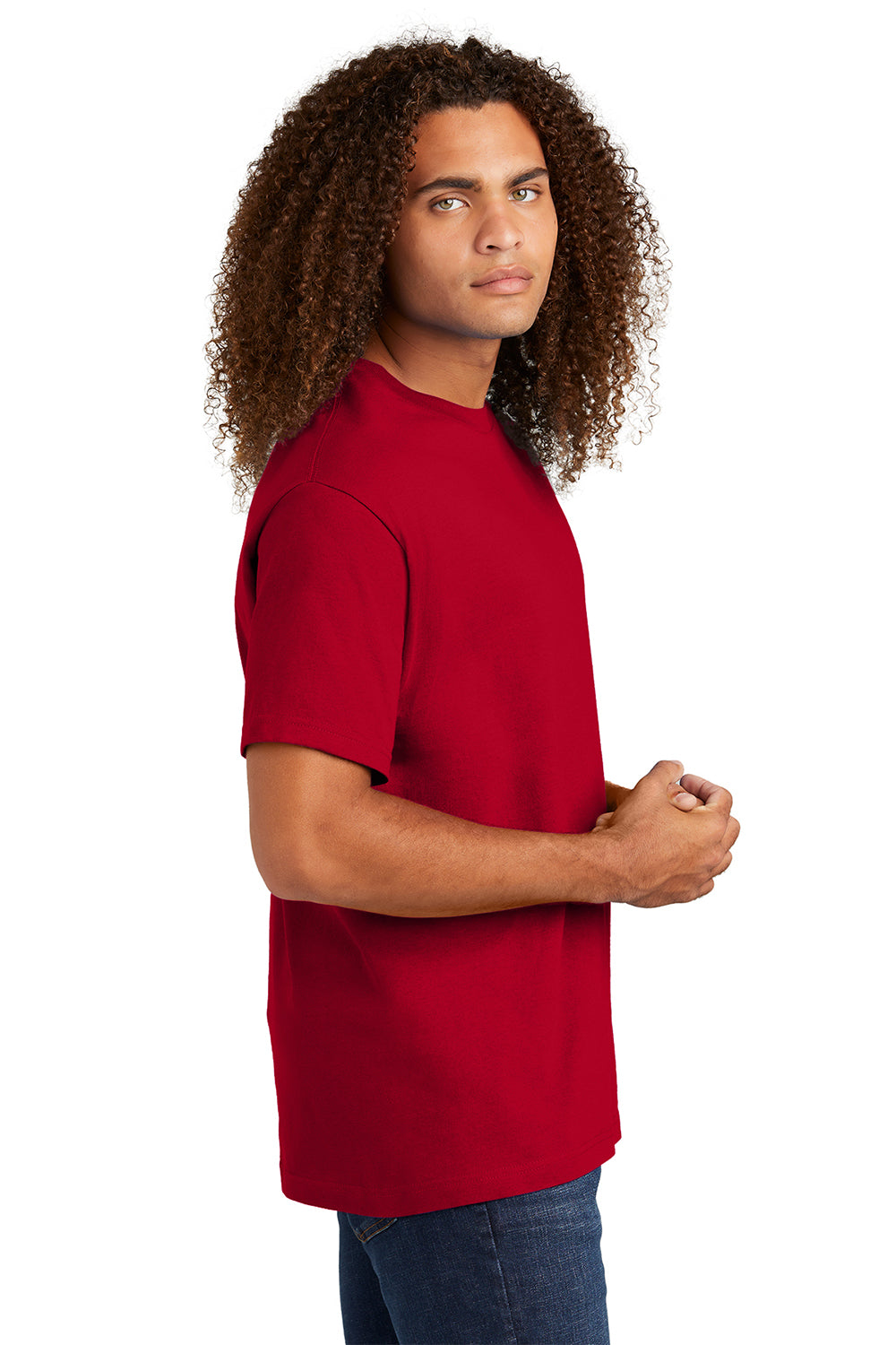 American Apparel 1301/AL1301 Mens Short Sleeve Crewneck T-Shirt Red Model Side