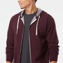 Independent Trading Company Mens French Terry Full Zip Hooded Sweatshirt Hoodie w/ Pockets - Heather Burgundy