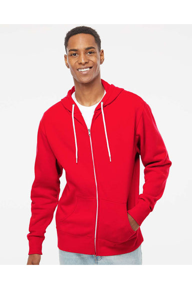 Independent Trading Co. AFX90UNZ Mens Full Zip Hooded Sweatshirt Hoodie Red Model Front