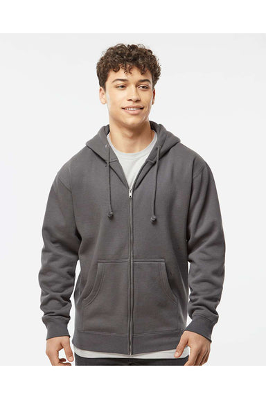 Independent Trading Co. IND4000Z Mens Full Zip Hooded Sweatshirt Hoodie Charcoal Grey Model Front