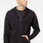 Independent Trading Company Mens Full Zip Hooded Sweatshirt Hoodie w/ Pockets - Black