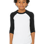 Bella + Canvas Youth 3/4 Sleeve Crewneck T-Shirt - White/Black